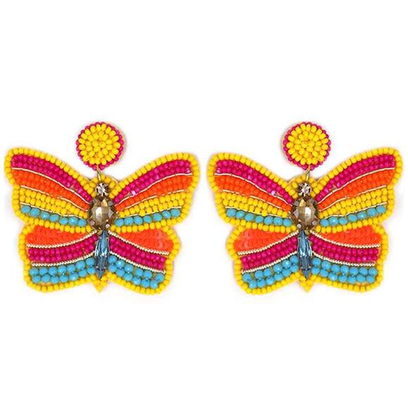NWT Natasha Boho Hippie Sequin Rhinestone Beaded Butterfly Dangle Earrings - Picture 1 of 5